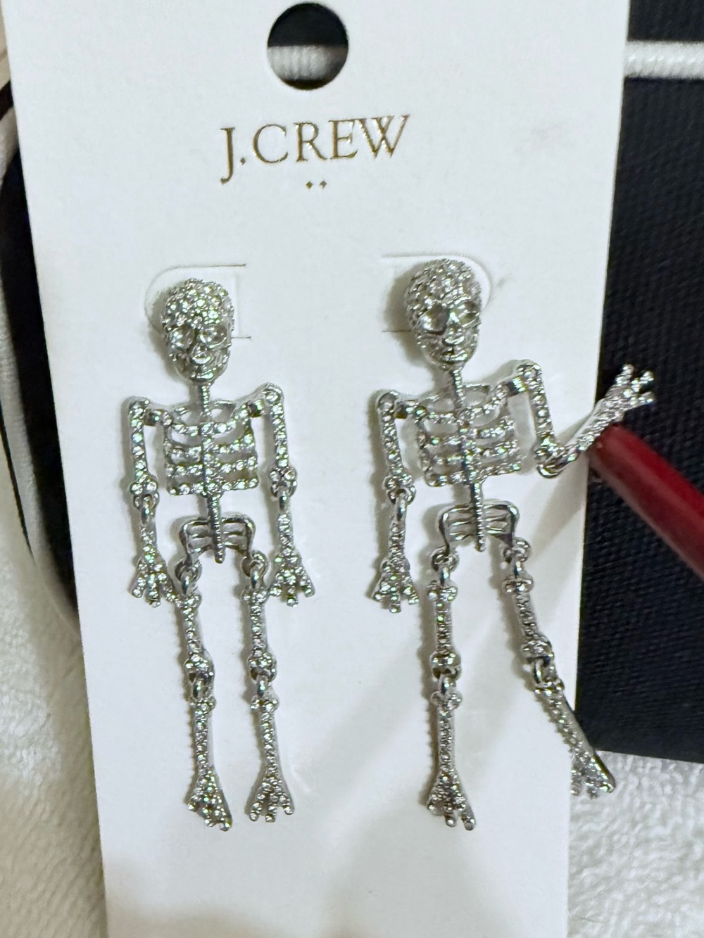 J. Crew Silver Crystal Skeleton Drop Earrings